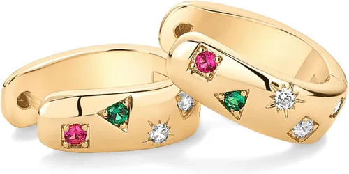 Vista 5 de PAVOI Aretes de plata de ley 925 chapados en oro de 14 quilates para mujer, aretes de aro de circonita cúbica multicolor