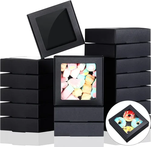 Zonon 30 Cajas de Papel Kraft con Ventana 4.13 x 4.13 x 1.18 Pulgadas para Empaquetado de Dulces, Pequeñas Cajas de Regalo, Porta Jabón, Mini