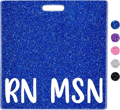 Plifal RN MSN - Tarjetero para tarjetas de identificación horizontales, purpurina azul, accesorios de enfermería y maestría en ciencias en enfermería