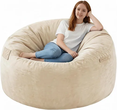 Vista 88 de Puf de 5 pies, puf grande con relleno de espuma viscoelástica, sofá puff esponjoso con funda de terciopelo holandés, puf redondo para sala de estar