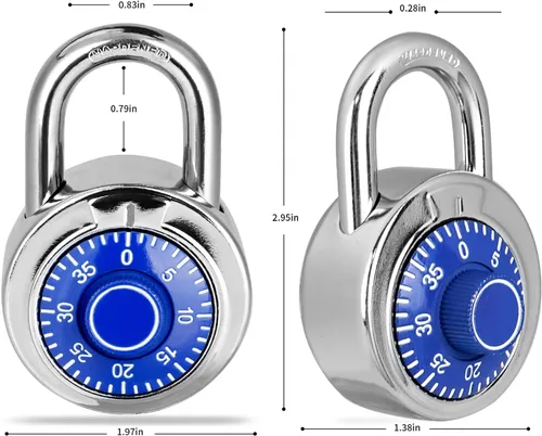 Vista 4 de Candado de combinación de 1 unidad, candado de combinación de esfera fija con diferentes combinaciones, 2 pulgadas de ancho. Placa giratoria azul