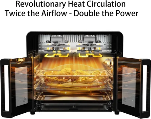 Vista 3 de Combo de horno tostador con freidora de aire de doble zona de 25.4 cuartos de galón, puerta de vidrio francesa, capacidad XL, rango de temperatura