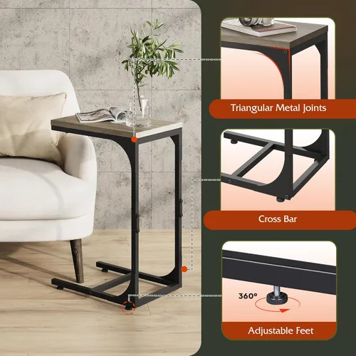 Vista 6 de WLIVE Mesa auxiliar en forma de C, mesas auxiliares de sofá pequeñas con marco de metal, mesa de sofá, bandeja de TV para sala de estar, dormitorio