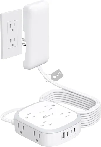 Vista 12 de Cable de extensión con cubierta de toma corta de 3 pies, NUTICT tira de alimentación de enchufe plano con 8 tomas y 3 puertos USB-C y 1 puerto