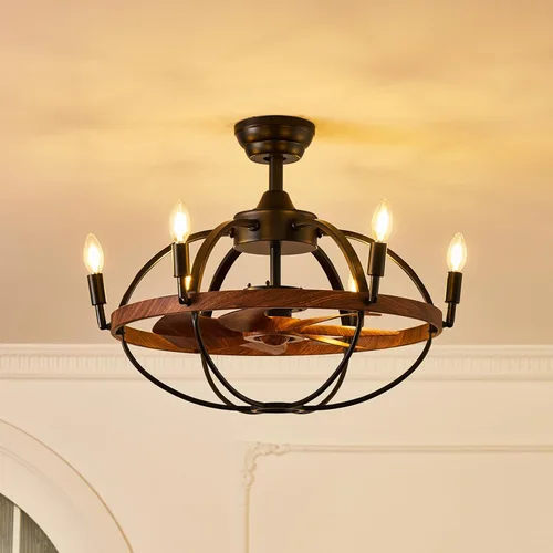 Vista 13 de Farmhouse Rustic Ceiling Fan with Light, Black Caged Ceiling Fan with Deer and Snowman Design, Vintage Chandelier Ceiling Fan for Bedroom Living