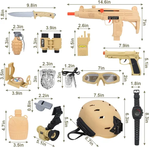 Vista 3 de CAPTAIN CHAOWING Disfraz del ejército para niños, 17 piezas, juego de rol de soldado militar, infantes de marina de combate para Halloween