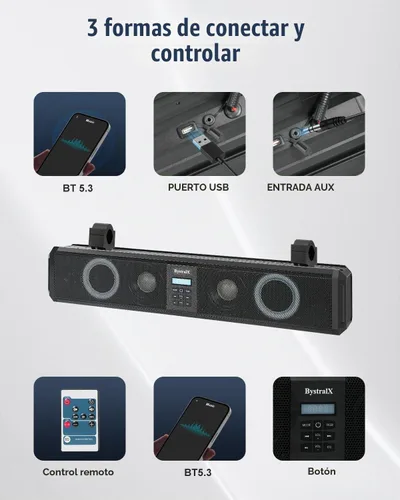 Vista 9 de Barra de sonido UTV de 26 pulgadas, barra de sonido SXS impermeable IP66, altavoces RGB UTV, 3 modos de ecualización (bajo/todoterreno/estándar)