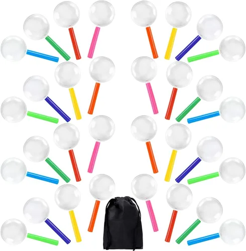 Elcoho Paquete de 16 lupas de plástico coloridas para recuerdos de fiesta, juguetes educativos con bolsa de almacenamiento, 8 colores
