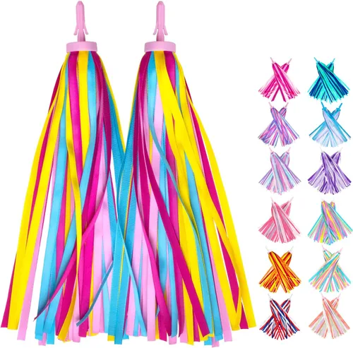 Vista 14 de Serpentinas de bicicleta con borlas para niños 1 par, accesorios para bicicleta de niños, borlas para scooter, bicicleta, triciclo, serpentinas