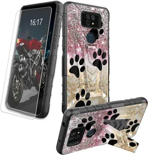 Vista 23 de Funda para AT&T Maestro Max 2021/Cricket Ovation 2 con protector de pantalla de vidrio templado, funda resistente con función atril integrada