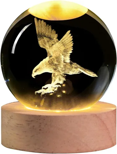 Bola de cristal de águila grabada con láser 3D, decoración de figura de animal, lámpara de esfera de cristal, luz nocturna, estatua de águila,