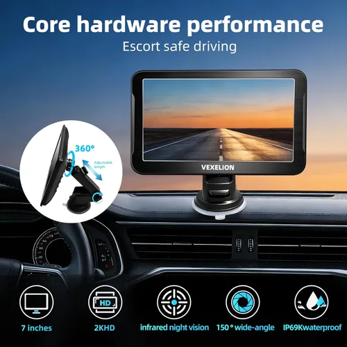 Vista 2 de Backup Camera Kit for Truck, 7 Inch HD 2K Monitor, Front and Rear View, Night Vision, IP69 Waterproof, DIY Grid Lines, for