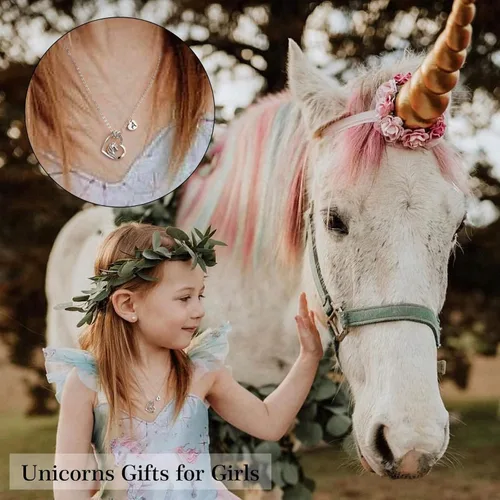 Vista 3 de Regalos de unicornios para niñas, chapado en oro de 14 quilates, oro blanco, oro rosa, colgante de corazón de circonita cúbica, collares
