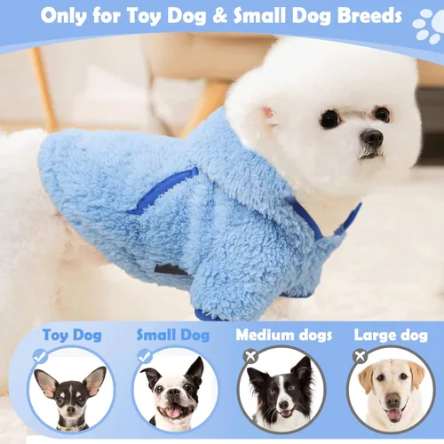 Vista 2 de Suéter para perro pequeño macho con capucha de forro polar de invierno, ropa cálida para cachorros, Chihuahua Teacup Yorkie, suave y elástico