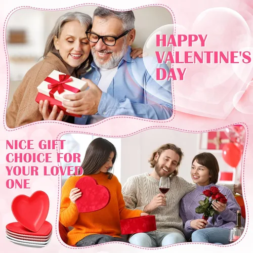 Vista 4 de Meanplan 6 platos en forma de corazón de cerámica de 6.9 pulgadas, platos de graduación de cerámica para ensalada, cena, plato en forma de corazón