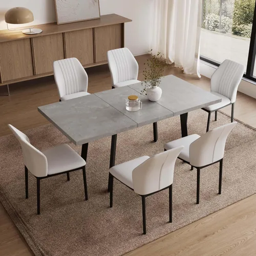 Vista 17 de Juego de mesa de comedor extensible de 47.2 a 62.9 pulgadas para 4, mesa de cocina moderna con sillas de comedor para 4-6 personas, mesa de madera