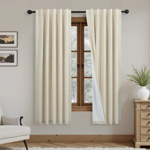 Vista 22 de Cortinas de lino opacas de 84 pulgadas de largo, juego de 2 paneles para sala de estar, cortinas opacas de estilo rústico de granja con aislamiento