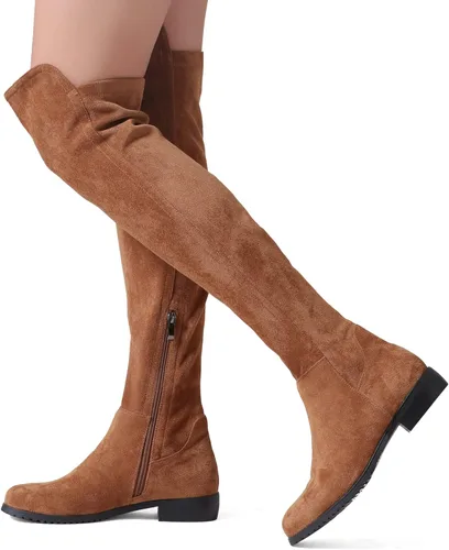 Vista 3 de Shoe'N Tale Botas de tacón bajo para mujer con punta puntiaguda sobre la rodilla, botas altas hasta el muslo