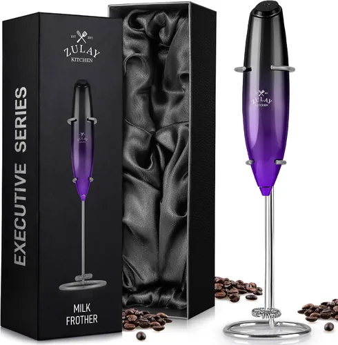 Zulay Kitchen Executive Series Varita espumadora de leche, con soporte mejorado, regalo ideal para café, espumador de café, de mano, para lattes,