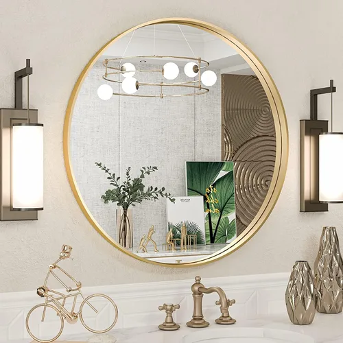Vista 44 de TokeShimi Espejo de pared de baño de níquel cepillado de 20 x 30 pulgadas, marco de metal, esquina redonda, rectangular, para decoración del hogar