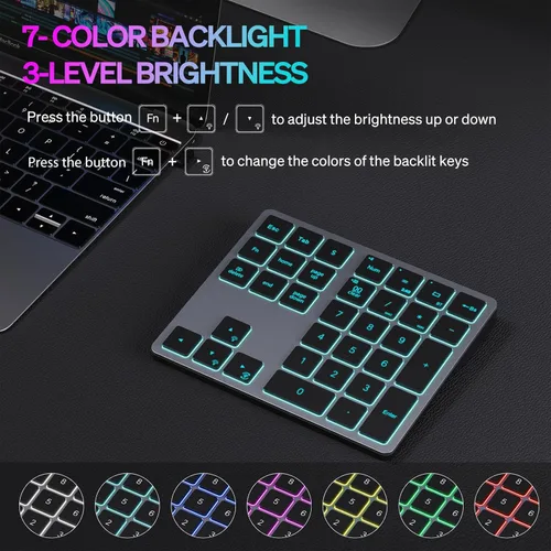 Vista 2 de Doohoeek Teclado numérico inalámbrico USB Bluetooth y 2.4G para portátiles, ordenadores PC, Macbooks y tabletas, teclado numérico de modo dual de 34