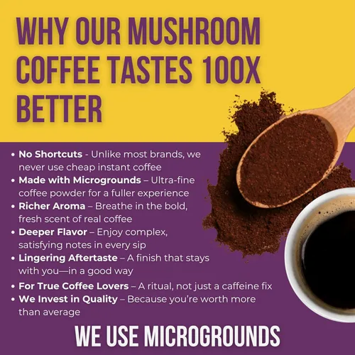 Vista 3 de Grateful Earth Café de hongos, café instantáneo de coco con hongos de melena de león, chaga, cúrcuma, L-teanina, canela, mezcla súper cerebral