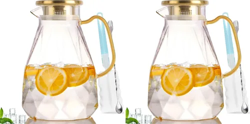 Jarra de vidrio, jarra de agua de 2.2 litros con tapa, jarra de té helado para refrigerador, jarra con tapa, jarra de agua de vidrio para jugo
