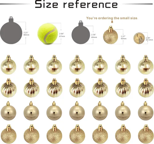 Vista 3 de 28 bolas de Navidad de 1.57 pulgadas, irrompibles, con 4 acabados clásicos para decoración del árbol de Navidad