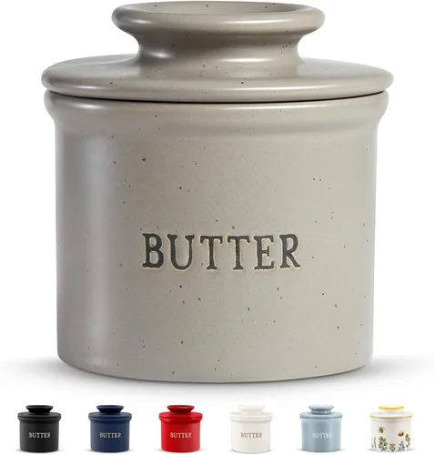 Vista 8 de KooK Recipiente para Mantequilla con Tapa, Mantequilla Suave para Untar, Mantequilla Francesa de Cerámica para Dejar en la Encimera con Línea