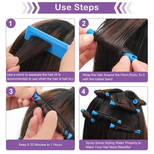 Vista 7 de Coolrunner Juego de varillas de permanente, 60 varillas de plástico azul con peine de acero para rizar el cabello, herramientas de peinado