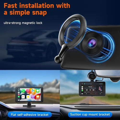 Vista 2 de Spedal Receptor inalámbrico CarPlay y Android Auto CL518, cámara de tablero Ultra HD de 2.5K, audio Bluetooth, comando de voz, carga rápida