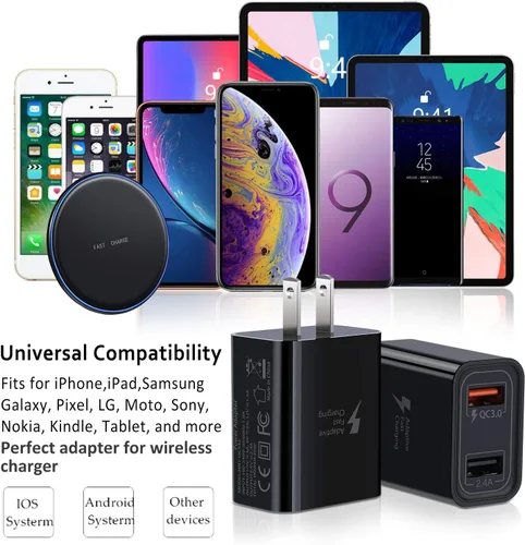 Vista 7 de Paquete de 2 bloques de cargador rápido USB A, cargador de pared de carga negro