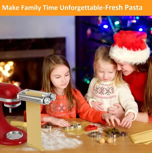 Vista 2 de FavorKit Accesorio para hacer pasta para batidoras KitchenAid, juego resistente 3 en 1 incluido rodillo de hojas de pasta, accesorios de cortador