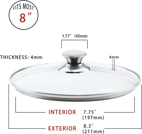 Vista 8 de Tapa de vidrio templado de 8 pulgadas con orificio de ventilación de vapor, olla universal transparente de repuesto con perilla de soporte, borde