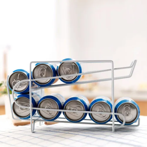 Vista 4 de Mural Art Estante organizador de bebidas para latas de cerveza de soda que ahorra espacio, estante de hierro resistente de doble capa