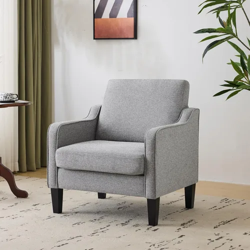Vista 22 de VINGLI Silla decorativa moderna de mediados de siglo, sillas decorativas de tela beige para sala de estar, sillón tapizado, sofá con brazos