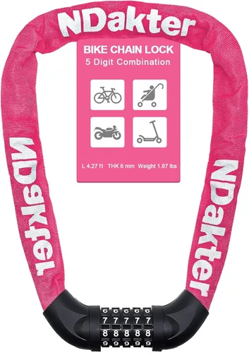 Vista 37 de NDakter Cerradura de cadena para bicicleta, combinación de 5 dígitos, resistente, antirrobo, cerradura de bicicleta de seguridad