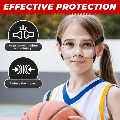 Vista 4 de Protector de nariz para niñas para nariz rota ajustable, baloncesto, béisbol, deportes, máscara facial con acolchado de espuma para jóvenes