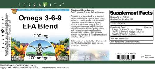 Vista 3 de Omega 3-6-9 EFA Blend - 1200 mg (100 cápsulas blandas, ZIN: 427997)