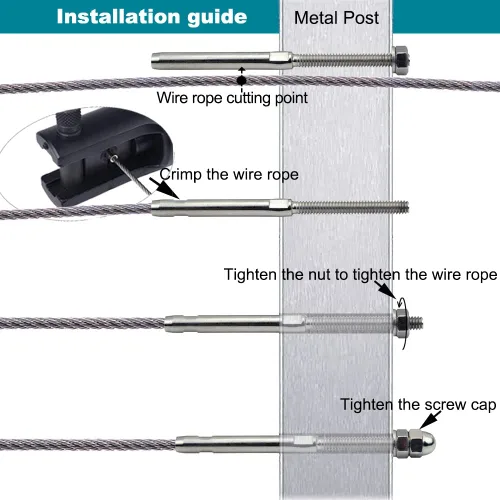 Vista 5 de 3/16 T316 T316 Tensor de acero inoxidable barandilla de cable Hardware 60 piezas, para postes de madera y metal Kit de sistema de barandilla de cable