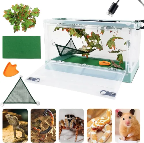 Vista 9 de RunDuck Kits de terrarios plegables para reptiles con planta, cuenco de alimentación, alfombra, fácil de transportar, fácil de mover con ruedas