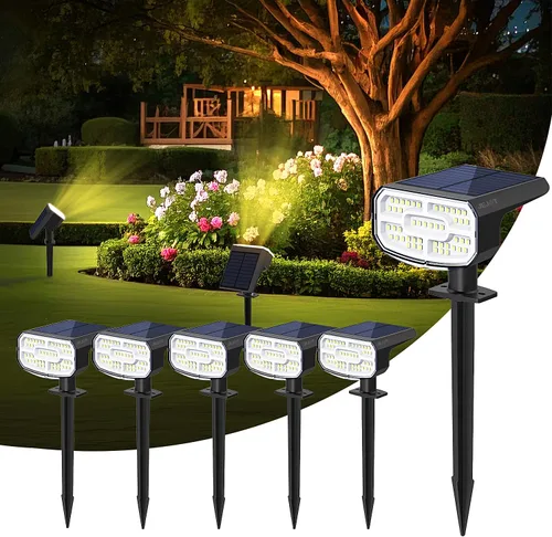 Vista 27 de Luces solares para exteriores, impermeables, IP65, encendido/apagado automático, 2700 K, 2 modos de iluminación, LED súper brillante, luces solares