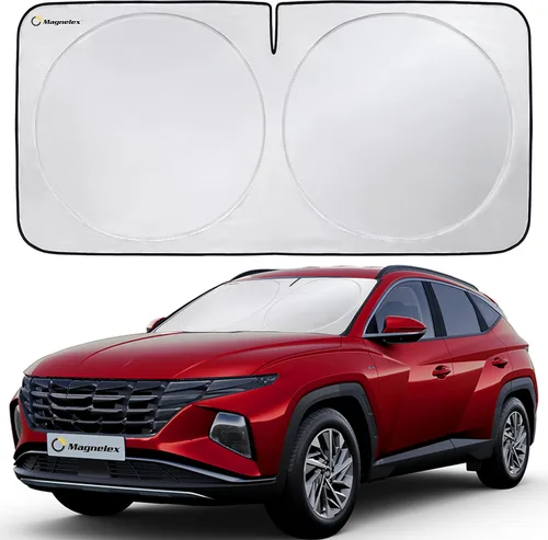 Vista 7 de Magnelex Parasol para parabrisas Tesla para el modelo 3 y el modelo Y 2017-2026, parasol reflectante de material 240T con recorte de espejo