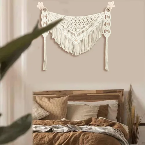 Vista 5 de kiido Cortina grande de macramé para colgar en la pared, cortina bohemia tejida con flecos, decoración de pared para el hogar, apartamento