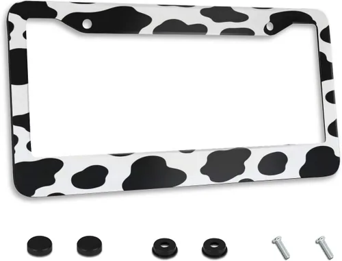 Vista 14 de Marco de matrícula de flores hippie abstractas de acero inoxidable, bonito marco floral para placa de auto con 2 agujeros y tornillos, 12 x 6