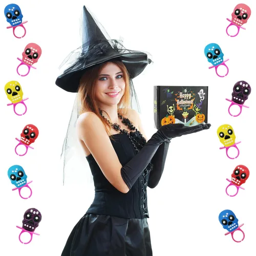 Vista 6 de Fruidles Anillos de caramelo de calavera de Halloween, Día de los Muertos, caramelo duro, envueltos individualmente (paquete de 24)