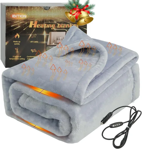 Manta térmica de 12 V para automóvil, lavable a máquina, manta eléctrica de viaje, manta térmica de franela para automóvil, camión, SUV, camioneta,