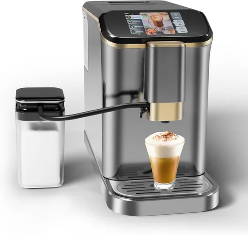 Máquina de café espresso súper automática de 20 barras con espumador de leche, cafetera de café helado de grano a taza totalmente automática de café