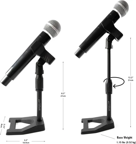 Vista 5 de 2 soportes de micrófono con clip de micrófono, soporte de micrófono de mesa ajustable, adaptador de metal de 5/8 a 3/8 pulgadas, base pesada