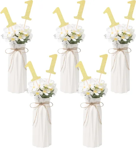 Vista 4 de Gexolenu 10 centros de mesa dorados de doble cara para mesas, decoración de pasteles, decoración de primera fiesta de cumpleaños, baby shower